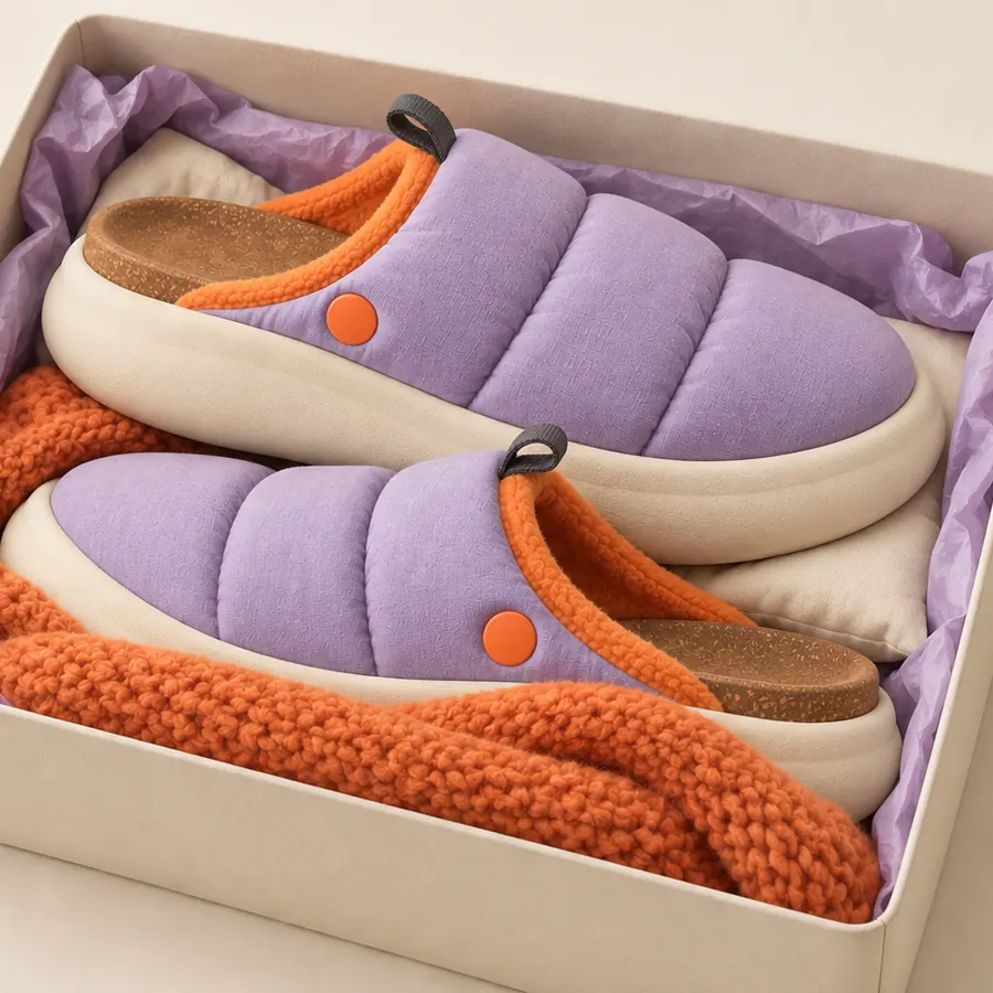 Two Loungers tucked into their box under an orange blanket